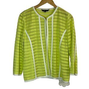 Misook Open Front Cardigan Yellow Sheer‎ Stripe White Lining Petite Medium